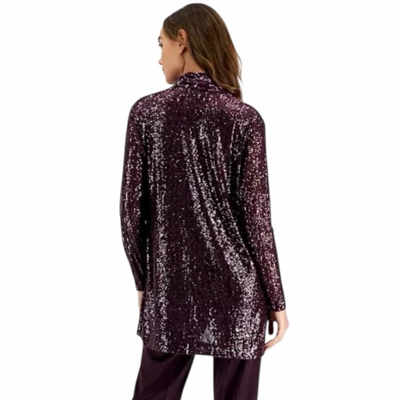 Anne Klein Sequin Open-Front Cardigan Plum size XL New - Picture 3 of 8